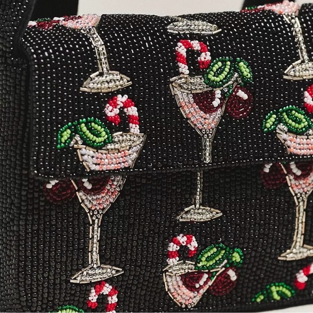 Anthropologie Fiona food & drink edition: Black Cocktail Motif Shoulder Bag NWOT - Picture 4 of 10